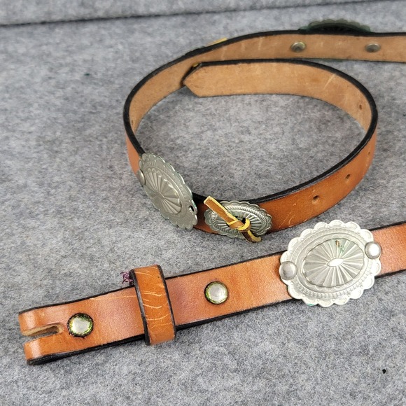 Unbranded Accessories - Vintage Southwestern Tan Leather Concho Belt Silver Sunburst Boho Western 36"